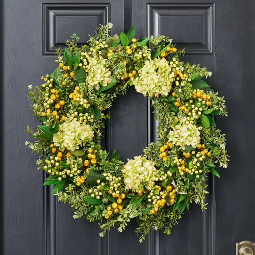 Green Hydrangea, Eucalyptus, Berry & Boxwood Spring All Seasons Wreath