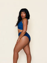 High Hip Crossover Bottoms in Navy Waffle