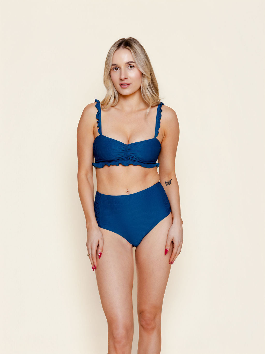Ruffle Top in Navy Waffle