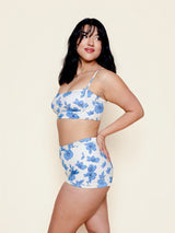 Bandeau With Piping Top in Blue Floral