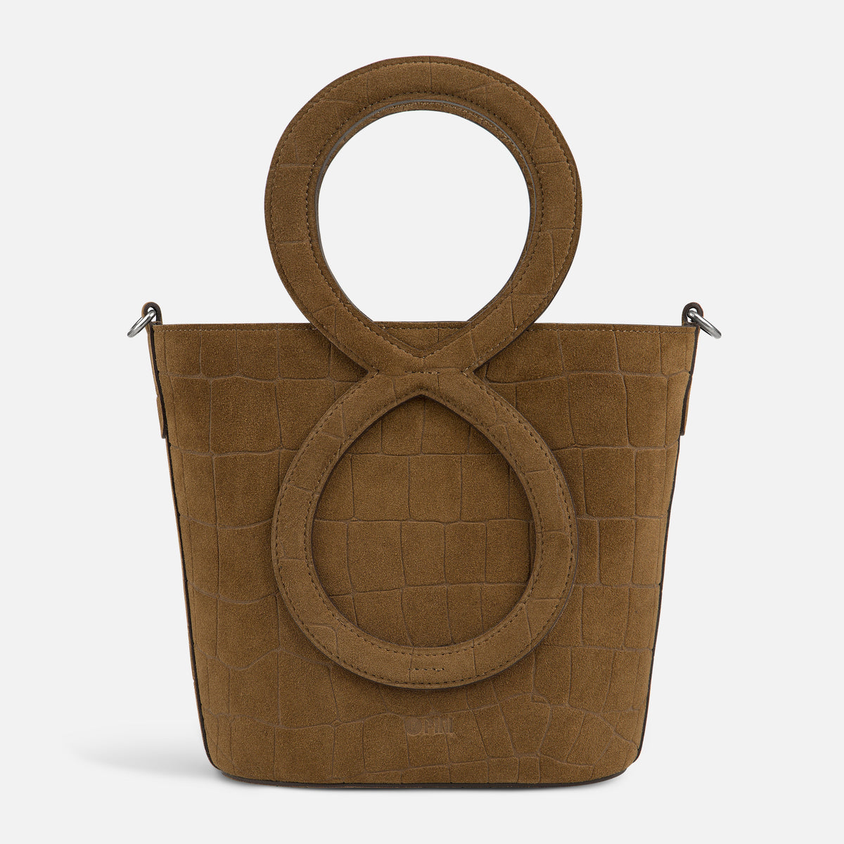 Infinity Bag - Coffee Brown Croc Embossed Suede