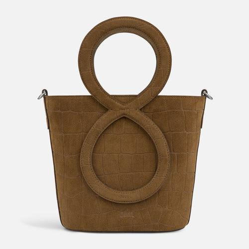 Infinity Bag - Coffee Brown Croc Embossed Suede