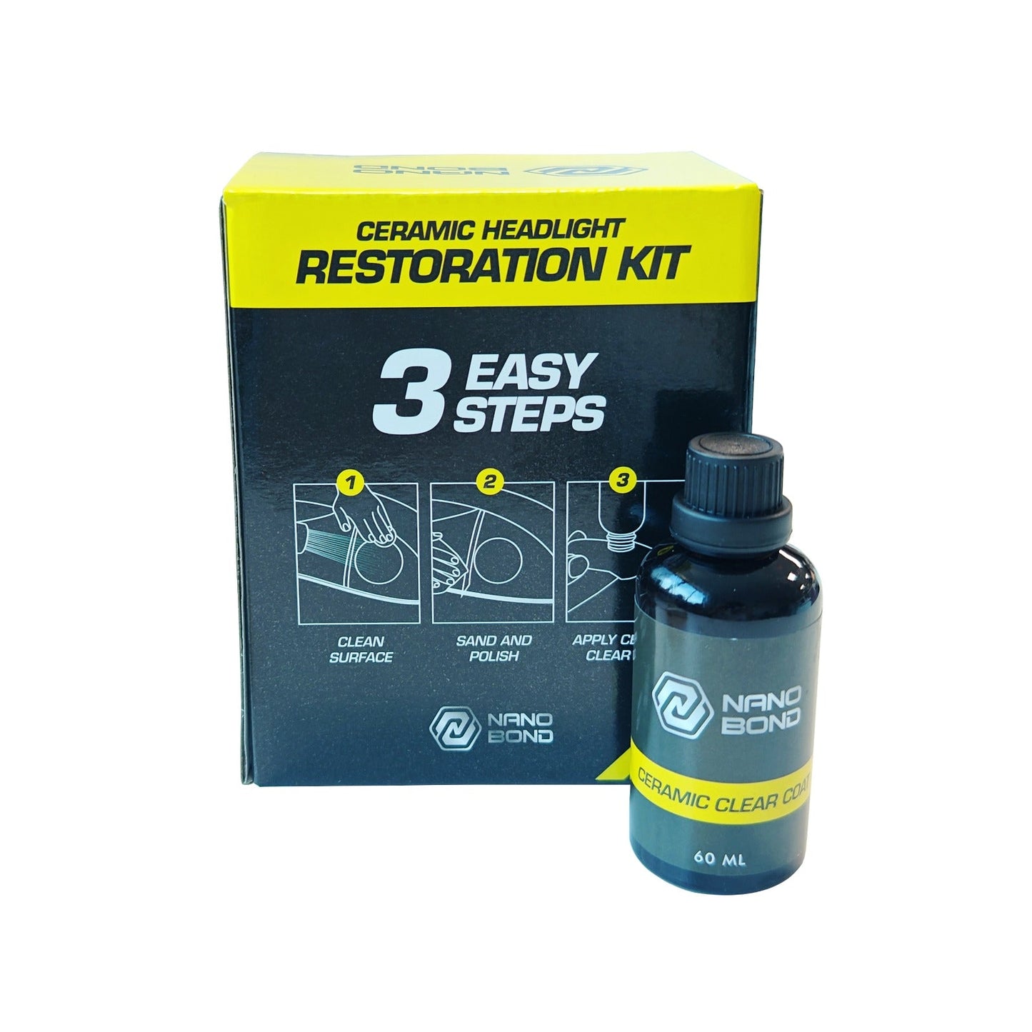 Nano Bond Ceramic Headlight Restoration Kit - No Power Tools Required - 3 Easy Steps