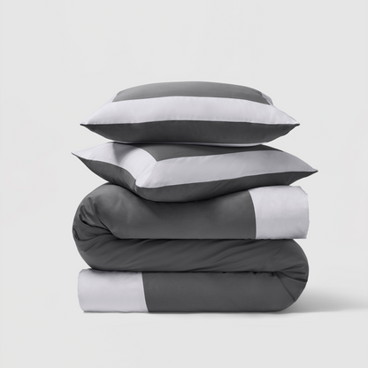 Reversible Color Block Sateen Duvet Cover & Shams Set