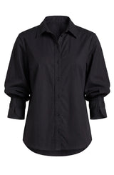 ADJUSTABLE SLEEVE BUTTON FRONT WOVEN TOP