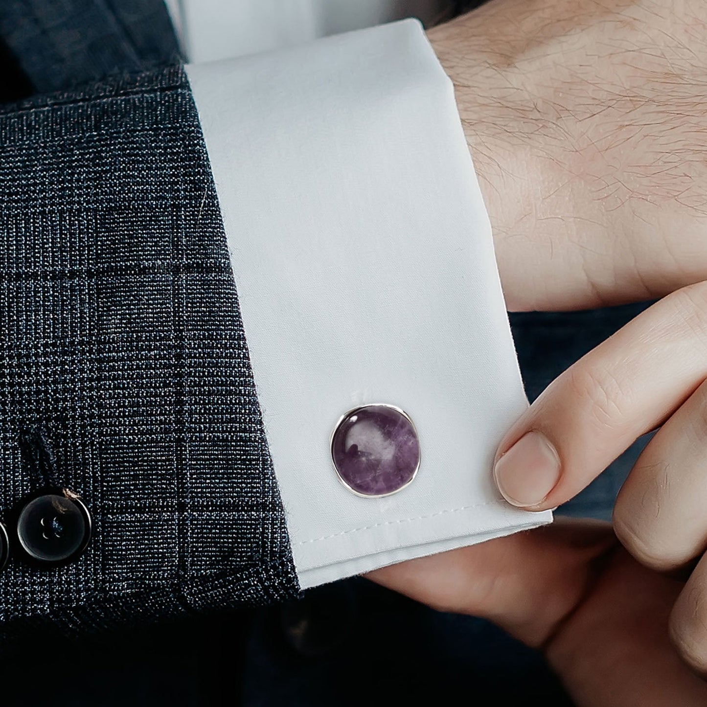 Sterling Silver Classic Formal Amethyst Cufflinks