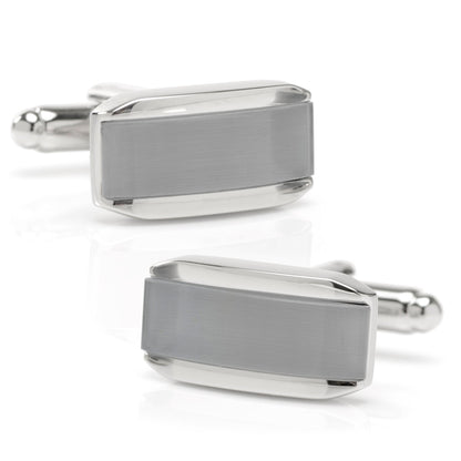 Silver Rectangular Cufflink with Gray Cats Eye