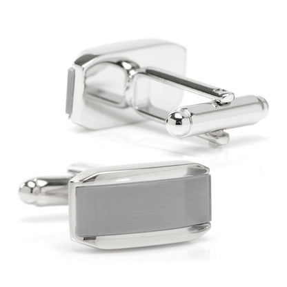 Silver Rectangular Cufflink with Gray Cats Eye