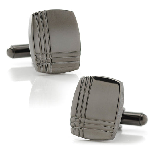 Stainless Steel Gunmetal Tartan Plaid Cufflinks