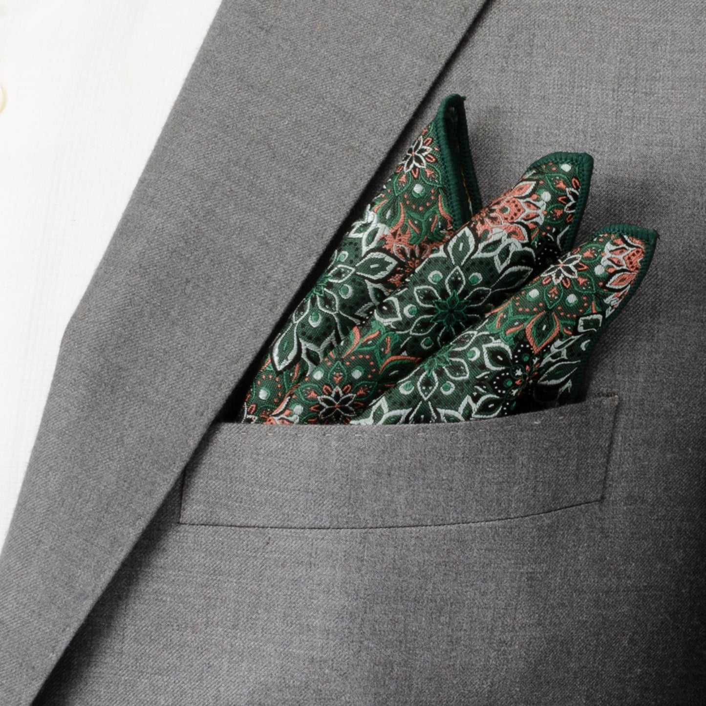 Green Floral Tie and Pocket Square Gift Set