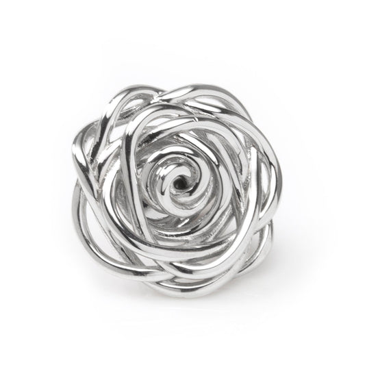 Sterling Silver Rhodium Plated Rose Lapel Pin